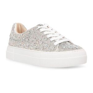 Betsey Johnson Silver White Rhinestone Sneakers